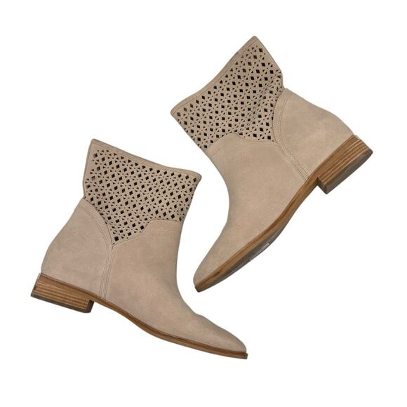 MICHAEL Michael Kors Sunny Neutral Suede Leather Laser Cut Pull On Bootie Boots - Picture 2 of 12